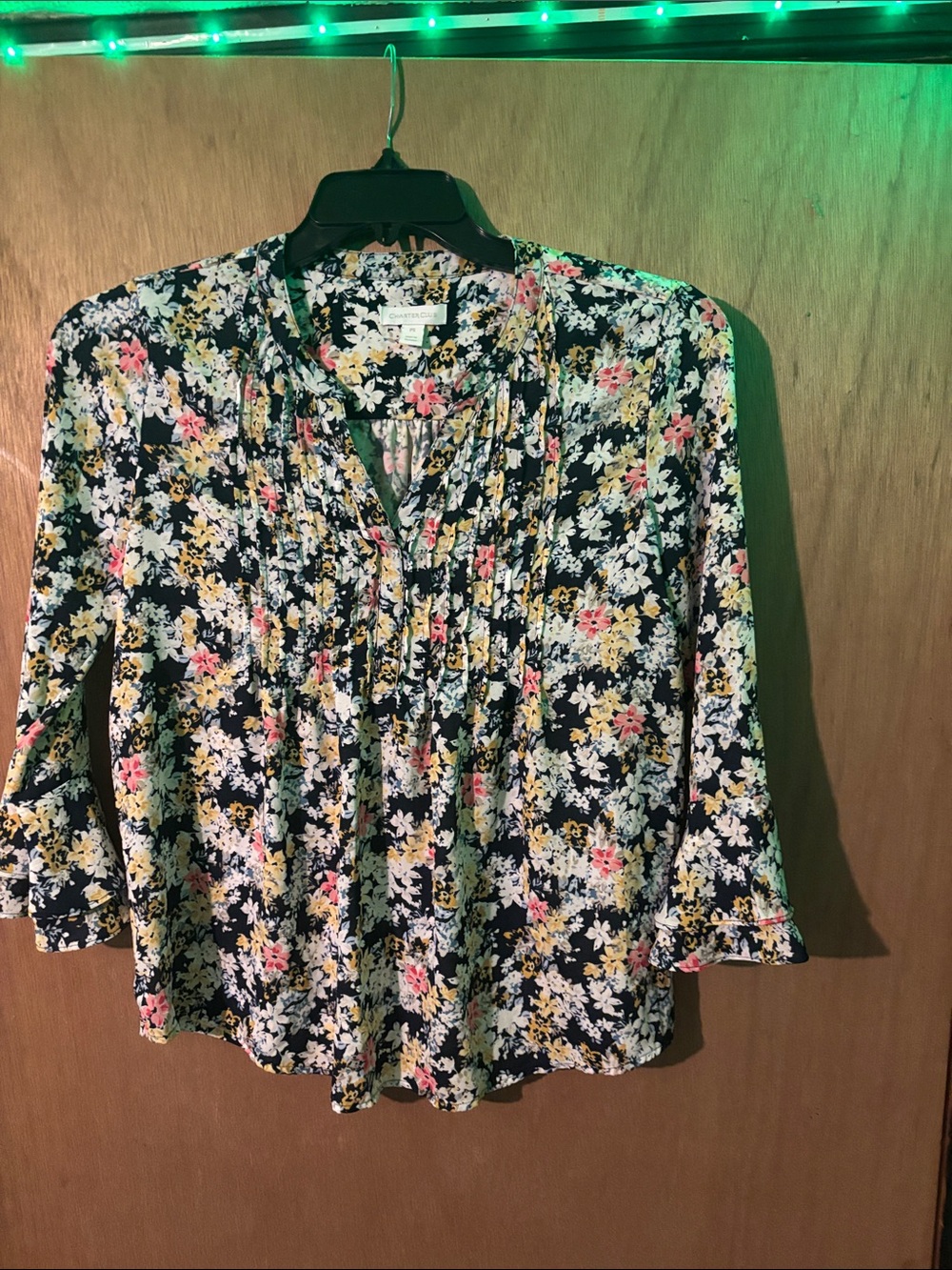 Charter Club Navy Floral Split-Neck Blouse